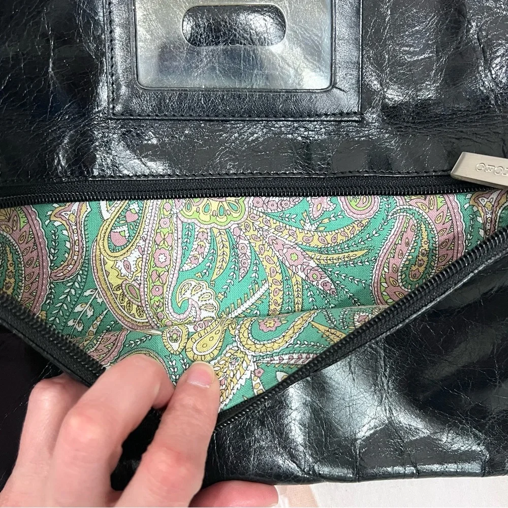 Hobo International Leather Foldover Metal Ring Madeline Clutch Purse
